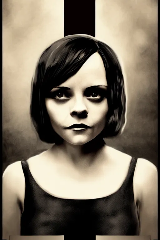 Prompt: a vintage photograph of christina ricci, black, gatsby dress, art deco, depressive vibe, strong subsurface scattering, scary lighting, stunning scene, highly detailed, concept art, trending on artstation