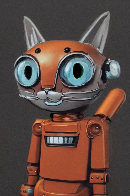Prompt: a cute cat robot, painted by wally wood and matt jefferies, trending on artstation, steam punk, bright macro view pixar, award - winning, blueprint, chillwave, realism