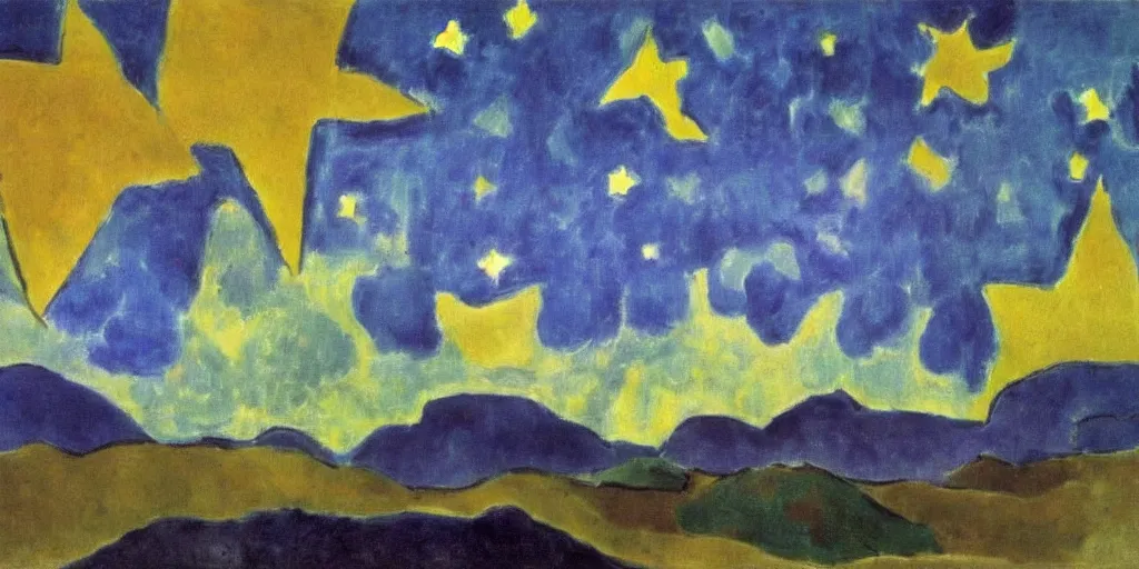 Image similar to desert with sky with stars by henri matisse, cinematic, highly detailed wide, atmospheric lighting