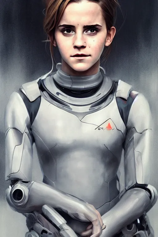 Image similar to hyper realistic painting of emma watson in an eva plugsuit. hyper detailed face. anime concept art. 4 k. art by greg rutkowski trending on artstation. extremely detailed.