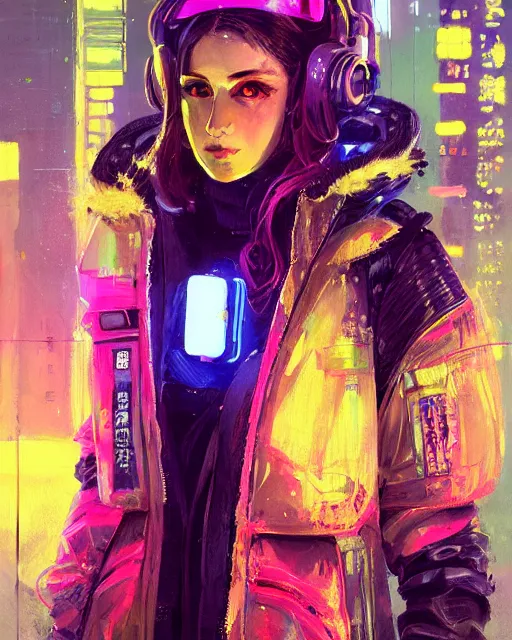 Prompt: detailed portrait of taliar mar as a neon operator girl, cyberpunk futuristic, neon, reflective puffy coat, decorated with traditional japanese by ismail inceoglu dragan bibin hans thoma greg rutkowski alexandros pyromallis nekro rene margitte, illustrated, perfect face, fine details, realistic shaded, fine - face, pretty face