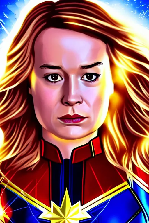 Prompt: Brie Larson as Captain Marvel high quality digital painting in the style of LIto, Junji