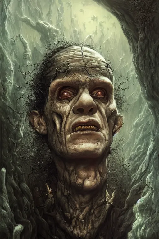 Prompt: frankenstein the king of all hell, horror, eerie, sinister, surreal, illustrated by Mizuri AU and Soufiane Idrassi and BONDARTS and Tomasz Alen Kopera, trending on artstation, 4k, 8k