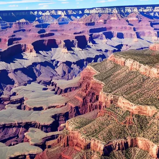 Prompt: view from a helicopter looking down into the grand canyon, photorealistic