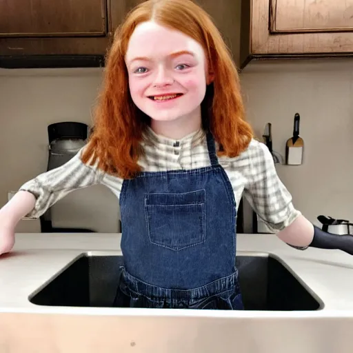 Image similar to sadie sink face in a kitchen sink