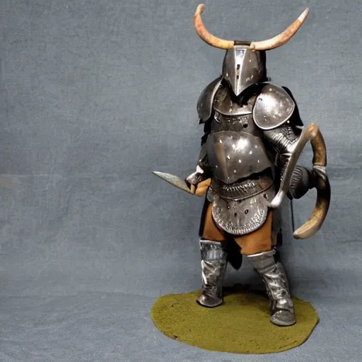 Image similar to a minotaur wearing steel plate armor and holding a mace