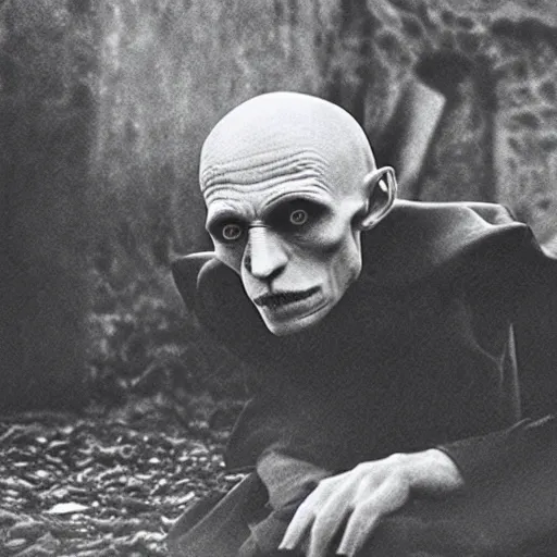 Image similar to portrait of nosferatu is playing petanque, realistic photography