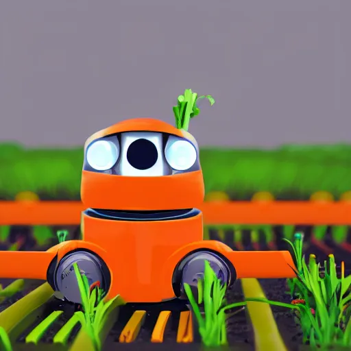 Image similar to Illustration of a small robot driving between rows of growing carrots, powerpoint, 3D-Illustration