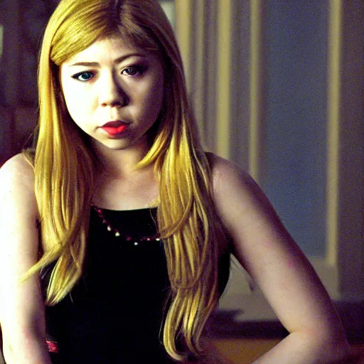 Prompt: 4K Cinematic still of Jennette McCurdy in Mark Ryden's Mean Girls (2004)