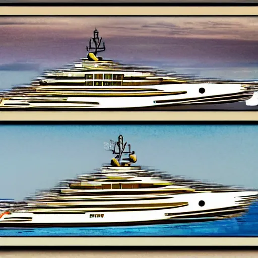 Image similar to comic frame of a megayacht by bill waterson
