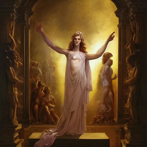 Image similar to Homeric mesmerizing inner sanctum of the most alluring venerable and beautiful truth, in the style of Jeff Easley, Antonio Canova, Ken Kelly, Élisabeth Vigée Le Brun, dramatic lighting, establishing shot, detailed and clear beautiful aesthetic beautiful realistic faces, 8k resolution – W 1024