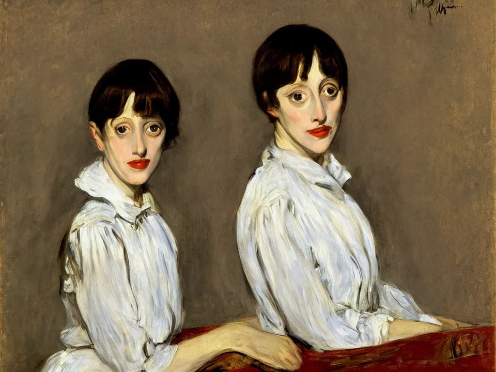 Image similar to portrait of a young shelley duvall by manet, oil on canvas