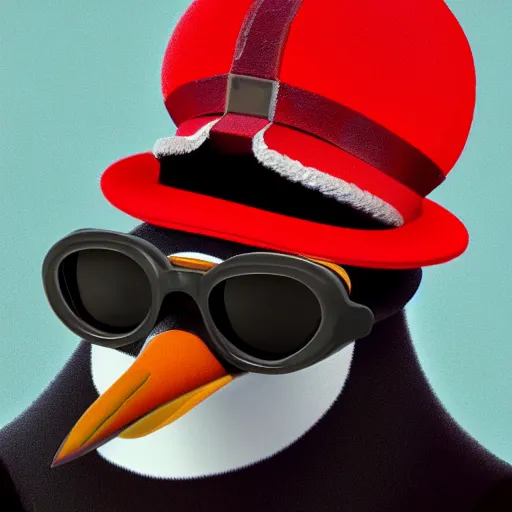 Prompt: penguin wearing bomber hat with red color lense on the bomber hat glasses hammering down the legendary excalibur sword on an anvil, with the background of a blacksmith workstation, hyperrealisim, Cinema 4D, sophisticated and complex digital painting, 8k resolution, high realistic, trending on artstation