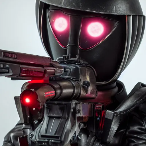 Prompt: close up of evil futuristic dystopian regime soldier, plasma gun, angry, blonde hair, helmet, human, female, concept design, contrast, hot toys, kim jung gi, greg rutkowski, zabrocki, karlkka, jayison devadas, trending on artstation, 8 k, ultra wide angle, pincushion lens effect, red and black color scheme