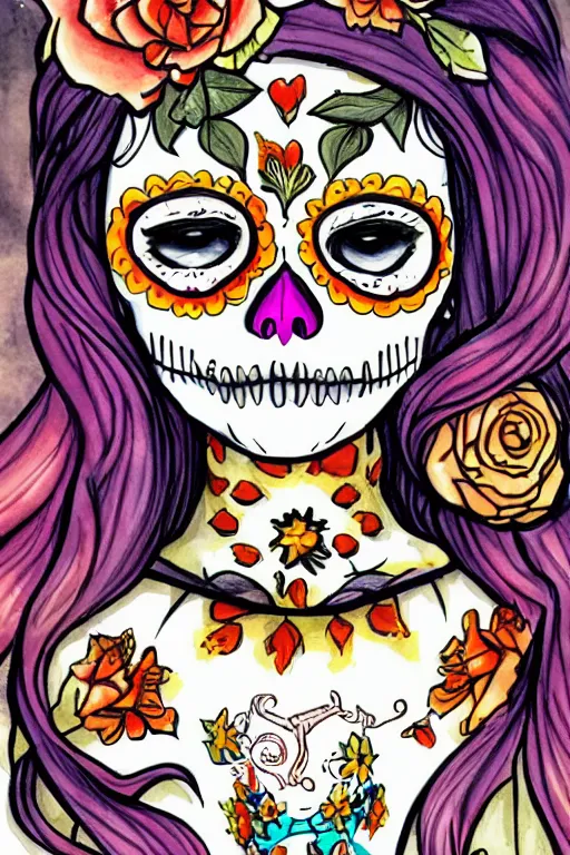 Image similar to illustration of a sugar skull day of the dead girl, art by todd nauck