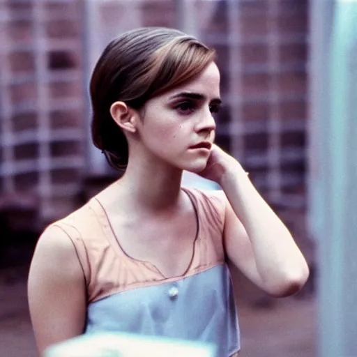 Image similar to photo, emma watson, film still from my mom is in jail ( 1 9 6 5 ), kodak ektachrome 1 2 0, 2 6 mm,