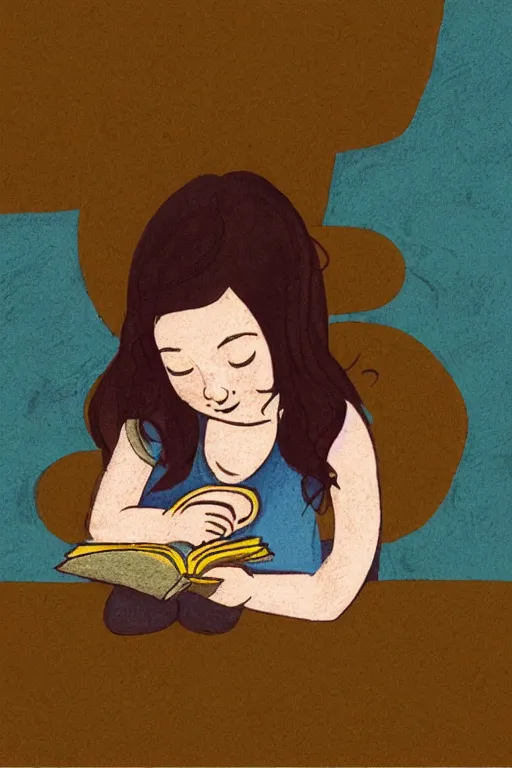 Prompt: illustration of a girl reading a book in the style of camilo huinca