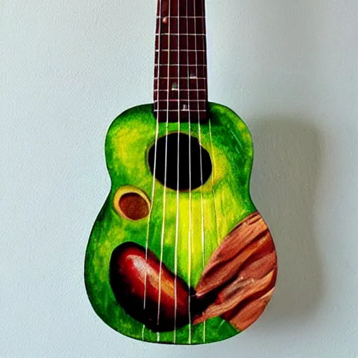 Prompt: avocado ukulele painted by rembrandt