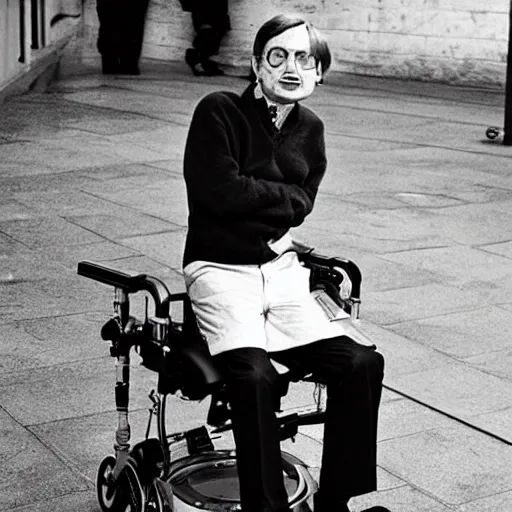 Prompt: Stephen Hawking standing on his legs