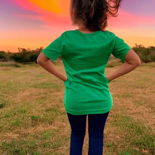 Image similar to Girl Green t-shirt looking sunset