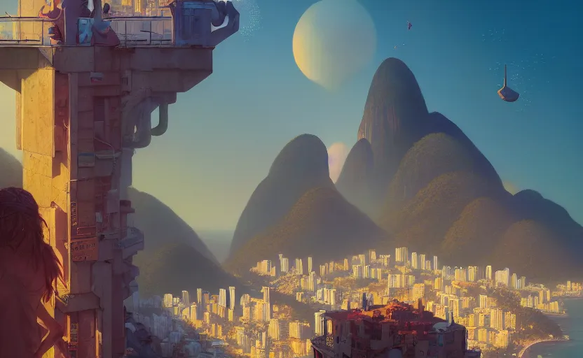 Image similar to highly detailed surreal vfx portrait of rio de janeiro, stephen bliss, unreal engine, greg rutkowski, loish, rhads, beeple, makoto shinkai and lois van baarle, ilya kuvshinov, rossdraws, tom bagshaw, global illumination, detailed and intricate environment