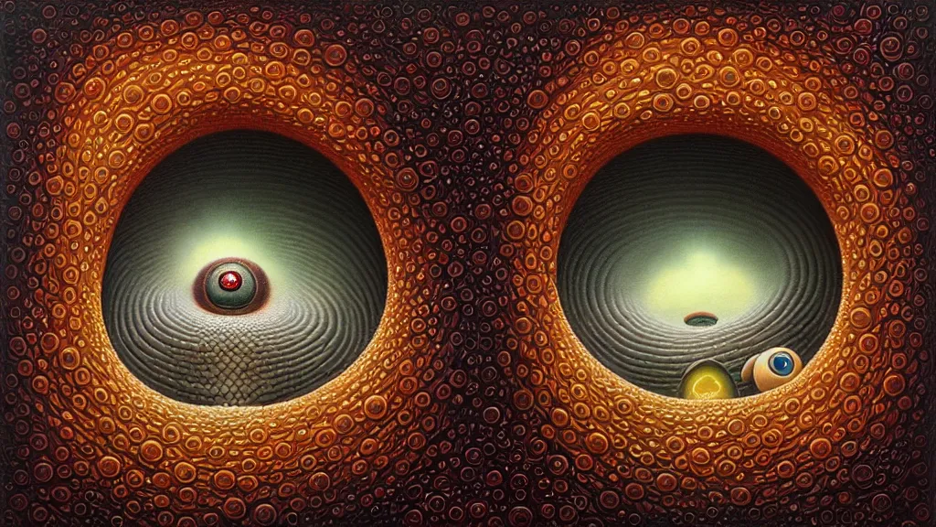 Prompt: peer into the depths of the endless cosmic void. behold your fears. naoto hattori, oil on canvas