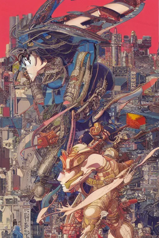 Image similar to beautiful hyperdetailed anime illustration of a poster, by moebius, masamune shirow and katsuhiro otomo