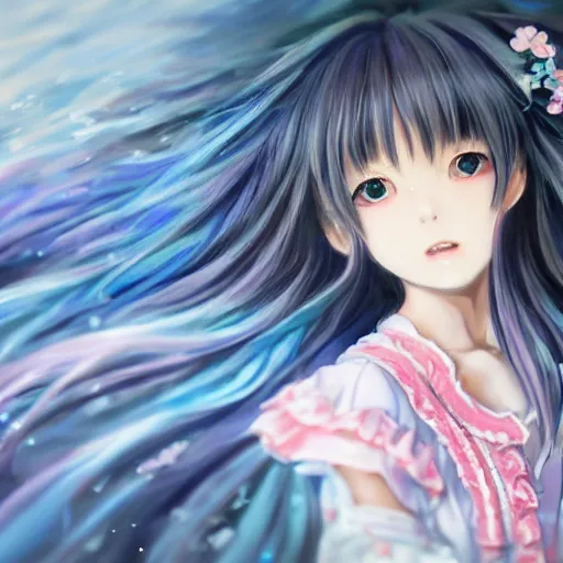 Image similar to dynamic composition, motion, ultra-detailed, incredibly detailed, a lot of details, amazing fine details and brush strokes, gentle palette, smooth, HD semirealistic anime CG concept art digital painting, watercolor oil painting of a young J-Pop idol schoolgirl, by a Japanese artist at ArtStation. Realistic artwork of a Japanese videogame, soft and harmonic colors.