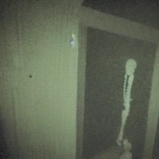 Image similar to insane nightmare, no light, everything is blurred, creepy shadows, haunted house, skeleton, very poor quality of photography, 2 mpx quality, grainy picture