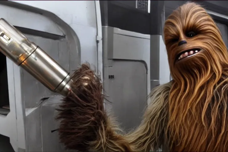 Image similar to Chewbacca stealing catalytic converter