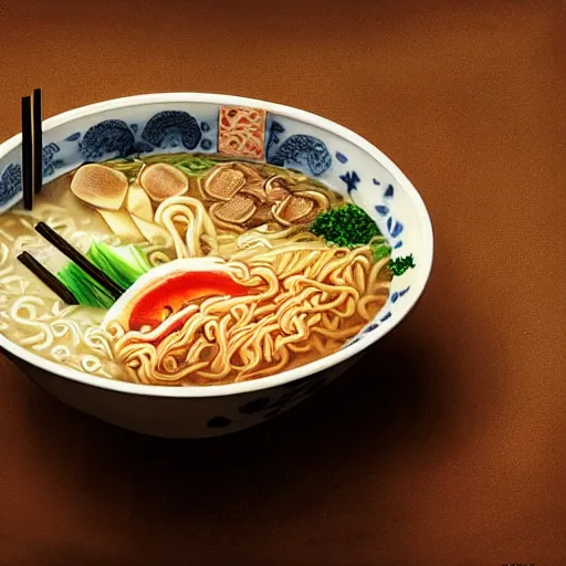 Image similar to a bowl of delicious ramen. By lars van trier