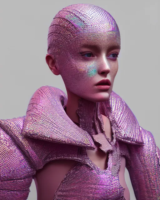 Prompt: kirill maksimchuk wearable pink iridescent 3 d sculpture haute couture, editorial award, intricate avant design, stylized volume fabric realism, high details, 8 k, octane, unreal engine, anime stylized, trending on artstation