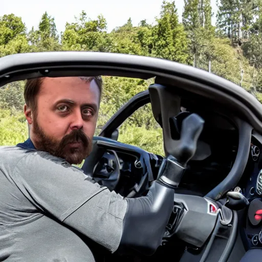 Prompt: forsen driving a hellcat vehicle
