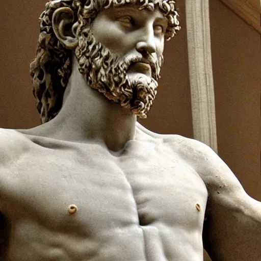 Prompt: Michelangelo's David with a beard and ample chest hair