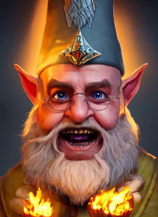 Image similar to a highly detailed airbrush painting of a evil mage gnome, trending on artstation, unreal 5, daz, hyperrealistic, octane render, dungeons and dragons, dynamic lighting