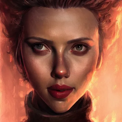 Image similar to portrait of scarlett johansson as an evil golem, colourised, face portrait, epic, tragic, military art, fantasy, dieselpunk, hd shot, digital portrait, beautiful, artstation, comic style, by artgerm, guy denning, jakub rozalski, magali villeneuve and charlie bowater