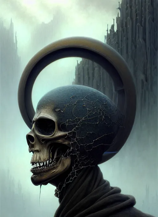 Image similar to close - up portrait of the grim reaper in a scenic dystopian environment, intricate, elegant, highly detailed, centered, digital painting, art station, conceptual art, soft, sharp focus, illustration, artwork, artgerm, tomasz alen kopera, peter mohrbacher, donato giancola, joseph christian leyendecker, wlop, boris vallejo