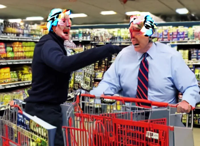 Prompt: Joe Biden fights a fat man at the supermarket, 8K, high quality, highly detailed
