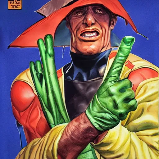 Image similar to hyperrealistic mr trash man comic book cover by alex ross with gouache and wash paints color