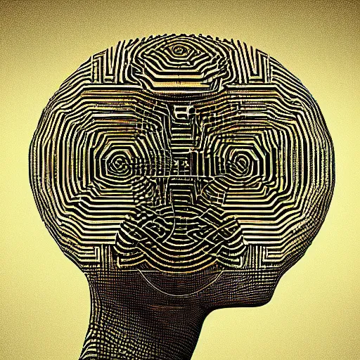 Prompt: lost in the mind of a quantum god head machine parallax anamorphic illusion