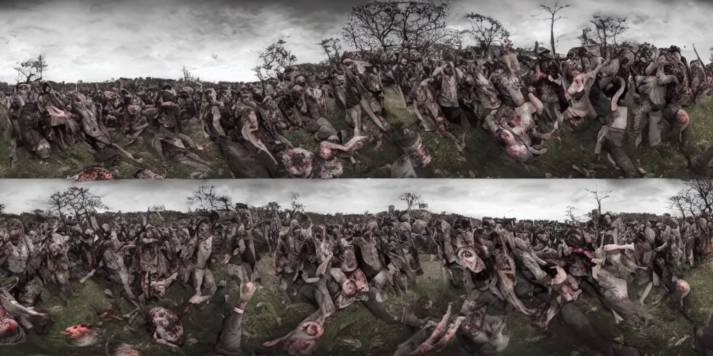 Prompt: 360 photograph of a zombie apocalypse