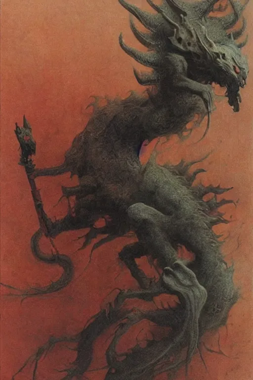 Prompt: oimmortal beast from chinese mythology, deamland of concept art, beksinski