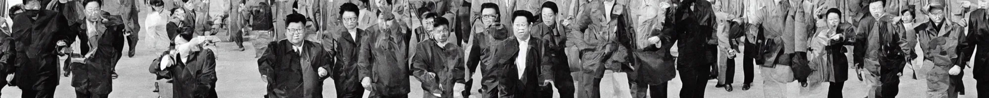 Image similar to kim jong - il walking in 1 9 6 0 s pyongyang, film noir thriller in the style of orson welles and andrei tarkovski