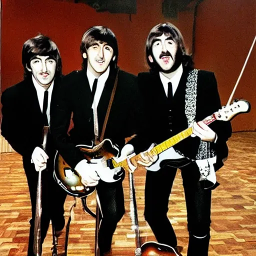 Prompt: the beatles playing heavy metal music