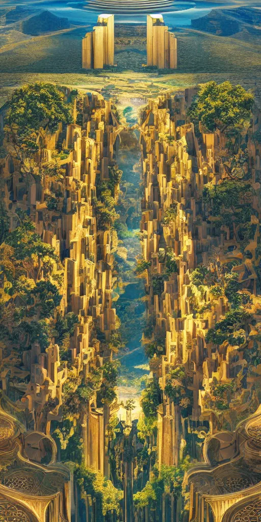 Prompt: symmetry!! landscape, stunning, beautiful, aesthetic, award winning, breathtaking, perfect composition, perfect lighting, james christensen, ricardo bofill, 4 k