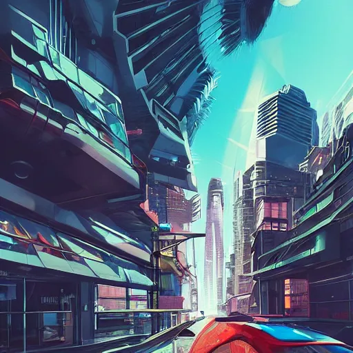 Prompt: street view, futuristic!!!!!! ( ( ( ( ( ( ( ( cyberpunk ) ) ) ) ) ) ) ), trending on artstation, fisheye!!! lens