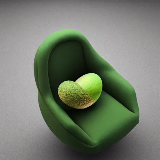 Prompt: an armchair in the shape of an avocado, flying in space