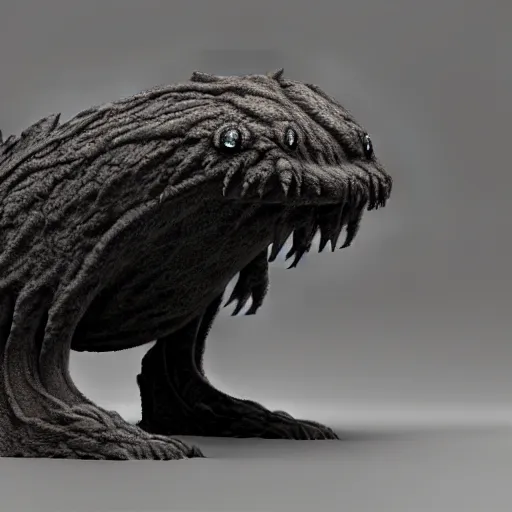 Image similar to cute chthonic fluffy monster by Giger, vray render, 50mm lens, bottom angle