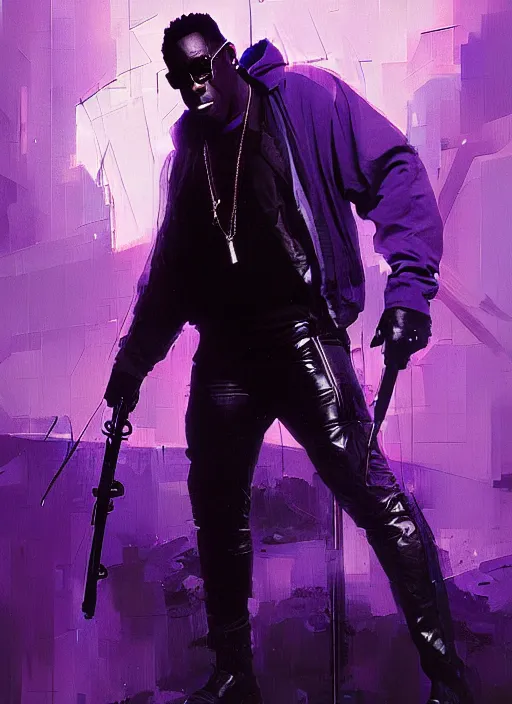 Image similar to wesley snipes as blade, blue and purple hour, by ismail inceoglu