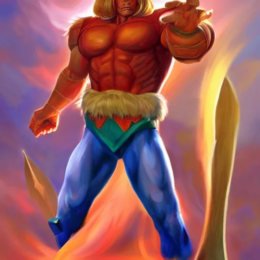 Prompt: portrait painting of he - man in style of kenne gregoire, 4 k,, highly detailed, epic lighting